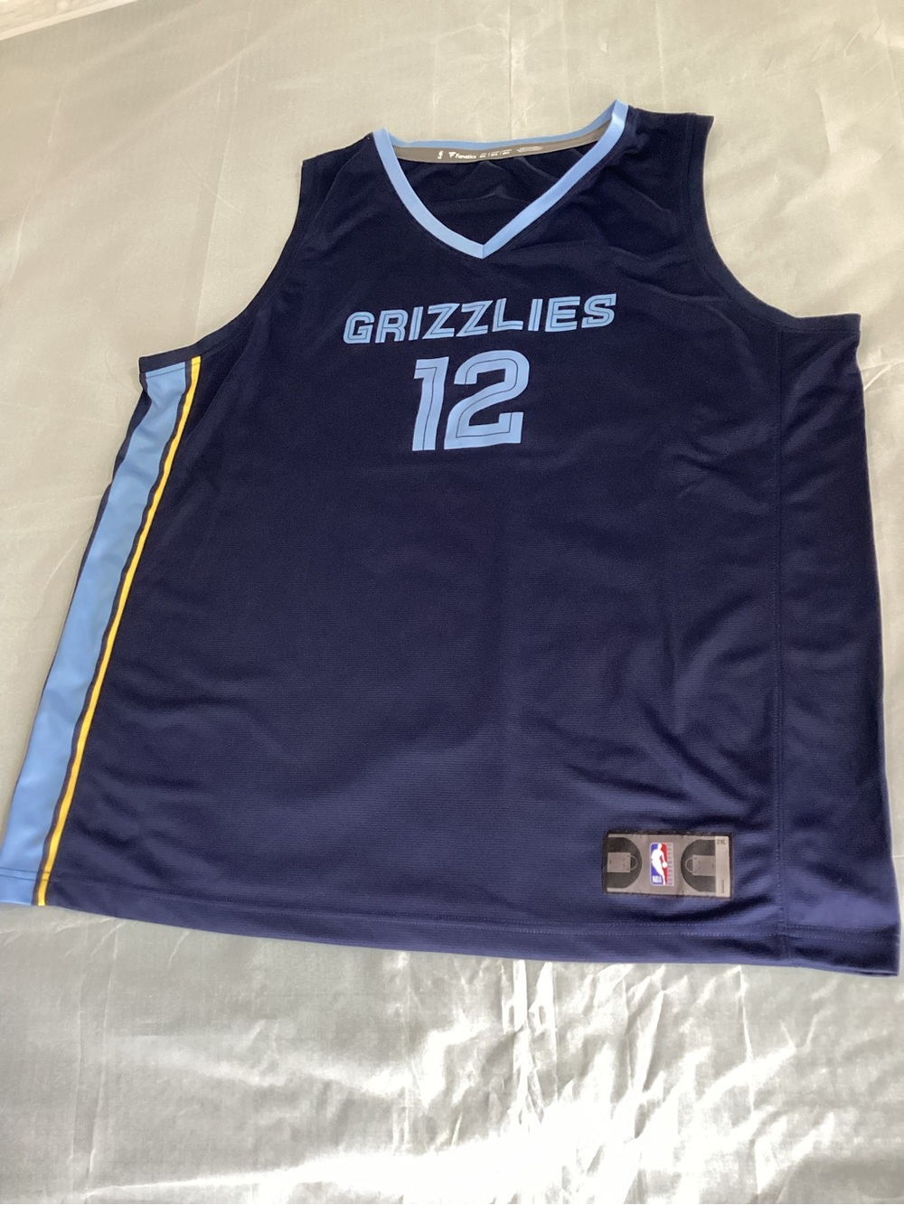 NBA Grizzlies Navy Blue Jersey with Light Blue and Gold Trim #12